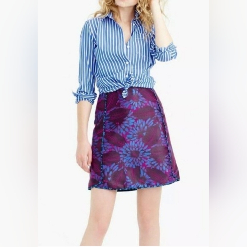 J. Crew Burgandy and Blue Floral Mini Skirt, Size 2
